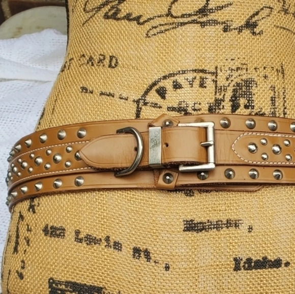 French Connection Vintage Nailhead Wide Leather Belt M/‎ L - Picture 3 of 14